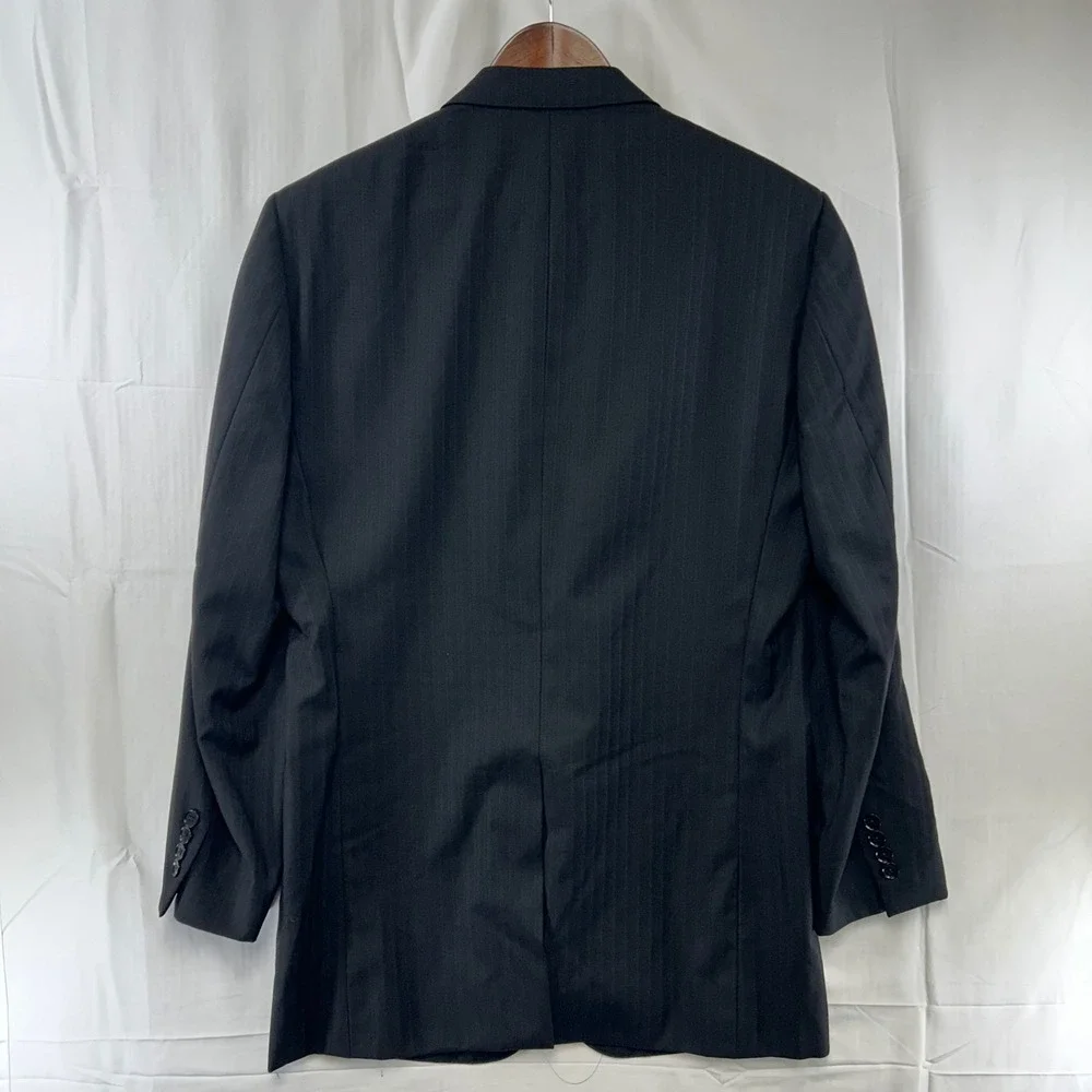 Daniel Cremieux Blazer Mens 40L Black Pinstripe Loro Piana Super 160s Wool *